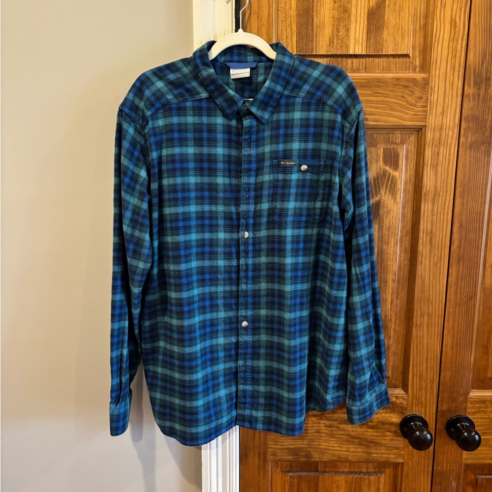 Columbia Men’s Blue Plaid Flannel Shirt (Size: XL)